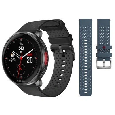 Abbildung von Polar Vantage V3 mit einem zusätzlichen blauen Armband, Sportuhr GPS, Herzfrequenz Messgerät und längere Akkulaufzeit, Smartwatch Funktionen für Männer Frauen, Offline Karten