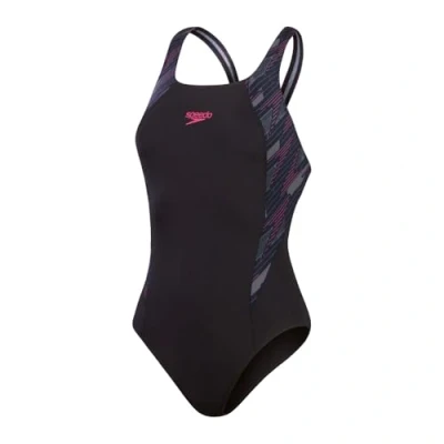 Abbildung von Speedo Womens Hyperboom Splice Muscleback Badeanzug, Damen, Größe: 34, Black/electric pink/usa charcoal