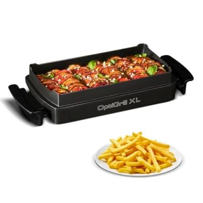 Abbildung von Tefal XA7278 OptiGrill+ XL Backschale geeignet für alle Modelle 2 Liter Fassungsvermögen antihaftbeschichtete Aludruckguss Form Portionen 4 bis 6 Schwarz