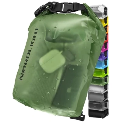 Abbildung von Nordlight Dry Bag 20L Wasserdichter Beutel (Dunkelgrün) Packsack Mit Roll Top Verschluss Und Schultergurt Schwimmen, Baden, Strand, Kanu, Stand Up Paddling, Tauchen