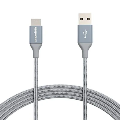 Abbildung von Amazon Basics Verbindungskabel, USB C auf A, 2.0 Standard, doppelt geflochtenes Nylon, 3 m, Dunkelgrau