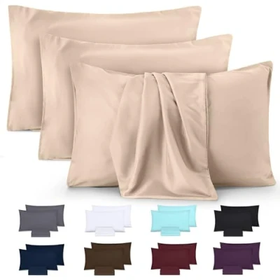 Abbildung von Utopia Bedding Kissenbezug 50x75 4er Set Kopfkissenbezug aus 100% gebürsteter Mikrofaser mit Umschlagverschluss Falten , verblassen und schmutzabweisende Kissenbezüge Beige