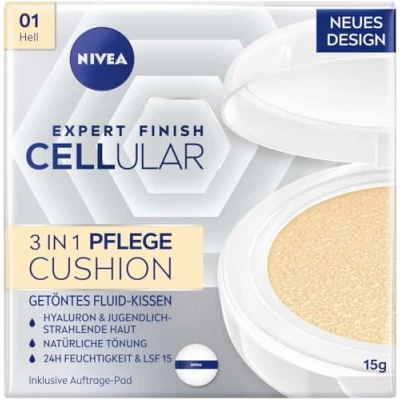 Abbildung von NIVEA Cellular Expert Finish 3in1 Pflege Cushion für helle Hauttöne (15 g), Make up mit Hyaluron, Kollagen Booster und LSF 15, feuchtigkeitsspendende Foundation