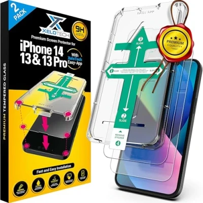 Abbildung von XeloTech Full Cover Schutzglas für iPhone 14 und 13/13 Pro Mit Easy App Schablone Temperiertes Folie aus Hartglas