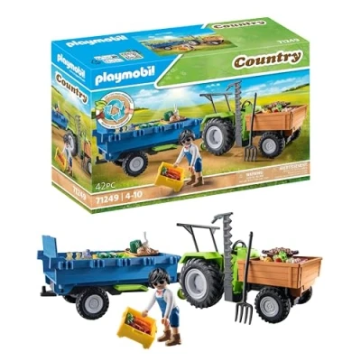 Abbildung von PLAYMOBIL Country 71249 Traktor mit Hänger inkl. Transportboxen, Grüner Trecker für den Bio Bauernhof, Nachhaltiges Spielzeug Kinder ab 4 Jahren