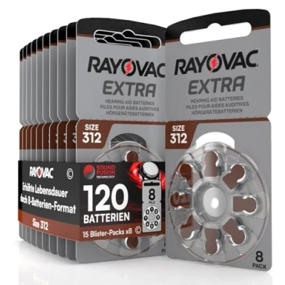 Abbildung von 120 Hörgerätebatterien Rayovac Extra 312 mit Sound Fusion Technologie 15x8 Stück