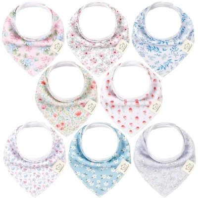 Abbildung von 8 Stück Dreieckstuch Baby Junge, Mädchen Unisex Bandana Lätzchen Baby, Super Absorbierende Halstuch Bio Baumwolle Lätzchen, Halstücher für Säuglinge, Sabberlätzchen (Flourish)
