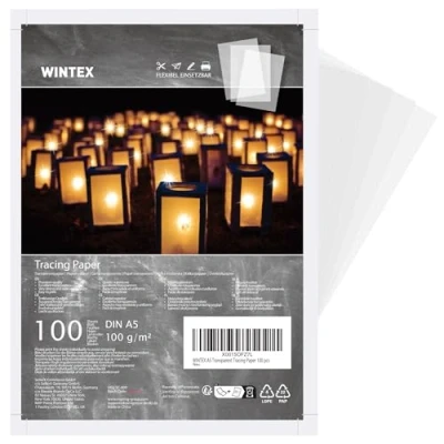 Abbildung von WINTEX 100 Blatt Transparentpapier DIN A5 g/qm Schnittmusterpapier bedruckbar Pergamentpapier Architektenpapier zum drucken Pauspapier bedrucken Tracing Paper