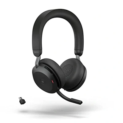 Abbildung von Jabra Evolve2 75 Wireless PC Headset mit 8 Mikrofon Technologie Dual Foam Stereo Kopfhörer moderner aktiver Geräuschunterdrückung, USB C Bluetooth Adapter und MS Teams Kompatibilität Schwarz
