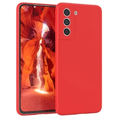 Abbildung von EAZY Case Silikonhülle für Samsung Galaxy S21 FE 5G Hülle Silikon Rot weich stoßfeste Handyhülle Schutzhülle mit Kameraschutz Dünn Premium Schutz Cover TPU Phone Bumper in
