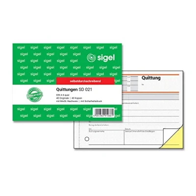 Abbildung von SIGEL SD021 Quittungsblock A6 quer, 2x40 Blatt, selbstdurchschreibend, mikroperforiert, aus nachhaltigem Papier