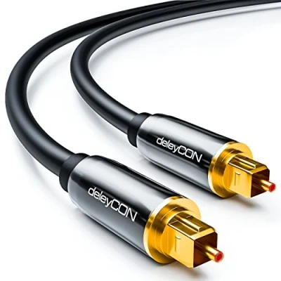 Abbildung von deleyCON 5m Optisches Digital Audio Kabel S/PDIF 2x Toslink Stecker LWL Lichtwellenleiter Metallstecker 5mm Flexibel Schwarz