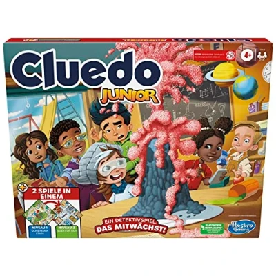 Abbildung von Cluedo Junior, 2 seitiges Spielbrett mit verschiedenen Schwierigkeitsstufen, Detektivspiel für Kinder und Erwachsene, Brett Rätselspiel, Jungen Mädchen