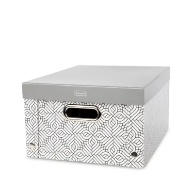 Abbildung von Idena 11196 Aufbewahrungsbox mit Deckel und Metallgriffen, Aufbewahrungskorb aus festem Karton, ca. 37,5 x 28 18 cm, Grau gemustert