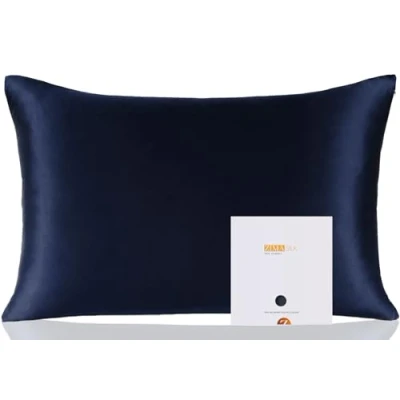 Abbildung von ZIMASILK Kissenbezug, 100% Mulberry Seide, 19 Momme für Haut und Haar, auf beiden Seiten, 1 Stück, Marineblau, Standard 50x75cm