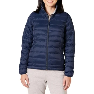 Abbildung von Amazon Essentials Damen Leichte, langärmelige, Wasserabweisende, packbare Pufferjacke (in Übergröße erhältlich), Marineblau, XXL