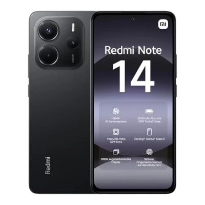 Abbildung von Xiaomi Redmi Note 14 Smartphone, 8 + 256GB, Black, 108MP AI Kamerasystem, 5500mAh Akku, 120Hz Augenschutzdisplay, Funktionen (kein Ladegerät enthalten)
