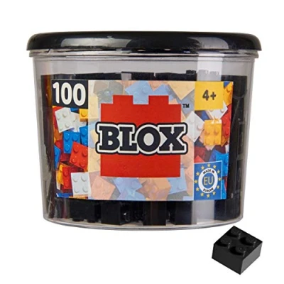 Abbildung von Simba 104114114 Blox, 100 schwarze Bausteine für Kinder ab 3 Jahren, 4er Steine, inklusive Dose, hohe Qualität, vollkompatibel mit vielen anderen Herstellern, Schwarz