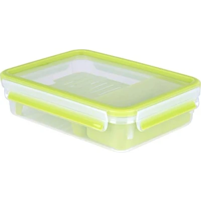Abbildung von EMSA Clip &amp; Go Lunchbox, 1,2 L, Brotdose mit Gittereinsatz und 2. Ebene, 100 Prozent dicht, Frischedichtung, Transparent, Hellgrün, Made in Germany, 518099
