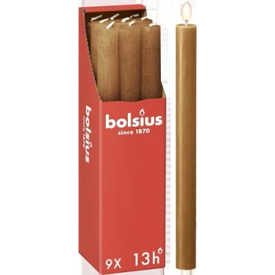 Abbildung von Bolsius Rustik Stabkerzen Hellbraun 9 Stück 27 x 2.3 cm Länge Brenndauer 13 Stunden Unparfümierte Enthält Natürliches Pflanzenwachs Ohne Palmöl, Braun