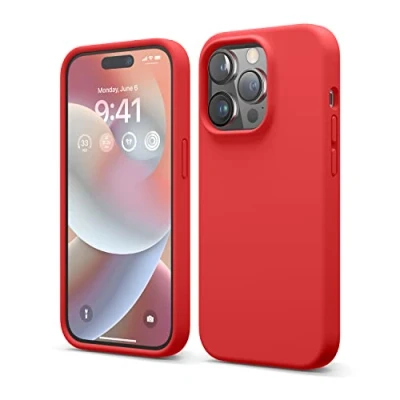 Abbildung von elago Kompatibel mit iPhone 14 Pro Hülle, Flüssige Silikonhülle, Ganzkörper Schutzhülle, stoßfest, schlanke Handyhülle, Kratzfest, weiches Mikrofaserfutter, 15,5 cm (6,1 Zoll) (rot)