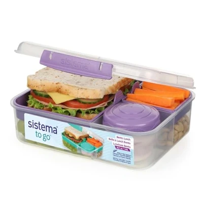 Abbildung von Sistema TO GO Bento Lunchbox 1,65 L Brotdose für Pause mit Fächern und Snackbox BPA frei 1 Stück Misty Purple