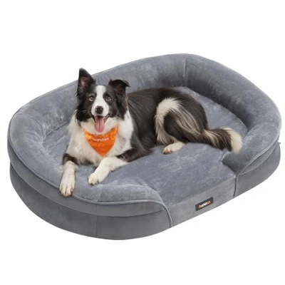 Abbildung von Feandrea Hundebett, Hundekissen, für große Hunde, 91 x 68 18 cm, orthopädisch, wasserdichte Innenschicht, erhöhte Ränder, Abnehmbarer, waschbarer Bezug, rutschfest, hellgrau PGW282G01