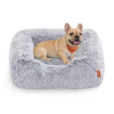 Abbildung von Feandrea Hundebett, Hundekissen, 71 x 55 18 cm, Hundekorb, weiche Polsterung, Hundesofa, erhöhte Ränder, Bezug abnehmbar und maschinenwaschbar, rutschfest, Ombré Grau PGW271G01