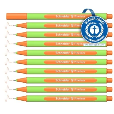 Abbildung von Schneider Line Up Fineliner (Strichstärke 0,4 mm, aus biobasiertem Kunststoff, ausgezeichnet mit Der blaue Engel) 10 Stück, tango orange