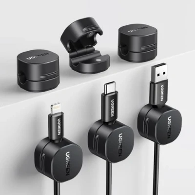 Abbildung von UGREEEN 6 Stück Kabelhalter Kabelclips, Magnetische Selbstklebende Kabel Organizer, Einhandbedienung, Kabelmanagement für USB Ladekabel Netzkabel Audiokabel, Kompatibel mit bis zu 7,5 mm