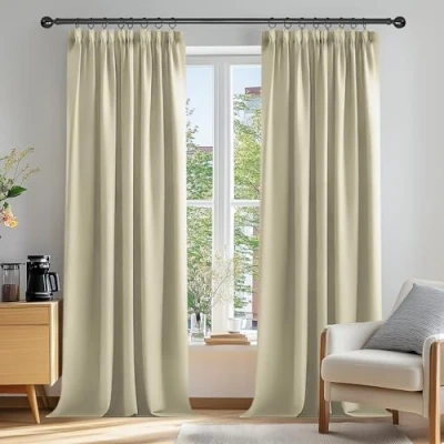 Abbildung von Deconovo Vorhang Blickdicht Kräuselband Gardinen Kinderzimmer Thermogardine Kälteschutz, 229x132cm(HöhexBreite), Beige, 2er Set