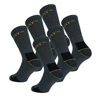 Abbildung von Caterpillar 6 Paar Arbeitssocken Mid Calf Wadenhöhe Sicherheitsschuhe Verstärkte Fersenzehen Frottee Baumwolle (Anthrazit, 46 50)