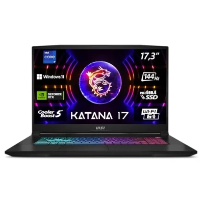Abbildung von MSI Katana 17 B13VGK 671, Gaming Laptop, 43,9 cm (17,3 Zoll) FHD, 144 Hz, Intel Core i9 13900H, 16 GB DDR5 5200, 1 TB SSD, NVIDIA GeForce RTX 4070, Windows 11 Home, QWERTZ Tastatur, Schwarz