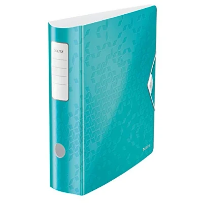 Abbildung von Leitz Qualitäts Ordner 180 Active WOW, A4, breit, Abgerundeter Rücken, 8,2 cm Gummibandverschluss, Leichtes Polyfoam, Plastik Ordner, WOW Serie, Eisblau, 11060051