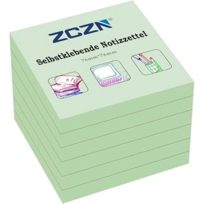 Abbildung von ZCZN Haftnotiz Sticky Notes Selbstklebende Haftnotizzettel Notizzettel Klebezettel 6 Blöcke, 80 Blatt, 76 x mm, hellgrün