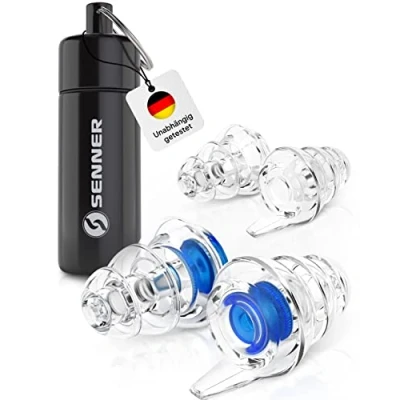 Abbildung von Senner MusicPro Gehörschutz für Festival, Konzert und Disco, Alubehälter, grün/transparent Gehörschutzstöpsel/Hörschutz Erwachsene Arbeitsschutz, Ohrstöpsel Musik, Earplugs