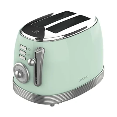 Abbildung von Cecotec Toaster Toast&amp;Taste 800 Vintage Light Green, 850 W, Doppelte Extra breite Kurzschlitze von 3,8 cm, 2 Toastscheiben, Edelstahl Finish, Stil, 3 Funktionen, Grün