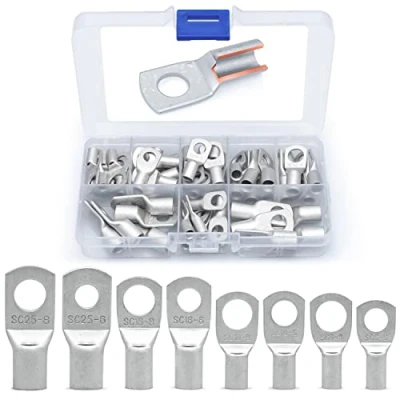 Abbildung von Wirefy Rohrkabelschuhe Set Ringkabelschuhe aus Verzinntem Kupfer geeignet als Kabelverbinder für Kfz Kabelschuhe 6mm2, 10mm2, 16mm2 &amp; 25mm2 Ringösen M8 M6 60 Stück