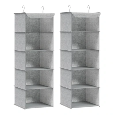 Abbildung von SONGMICS Hängeorganizer, Schrank Organizer, Hängeregal, Hängeaufbewahrung, faltbar und platzsparend, Metallhaken Bambus Einsätze, leinenartige Textur, hellgrau RCH005W01