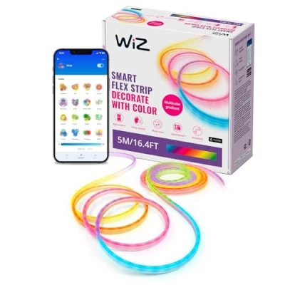 Abbildung von WiZ SMART FLEX STRIP 5 m, 16 Millionen Farben + Weißschattierungen, dynamische Lichtszenen, verbindet sich mit Ihrem WLAN, Sprach / App Steuerung, funktioniert Google Home, Alexa und HomeKit.