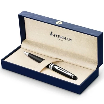 Abbildung von Waterman Expert Kugelschreiber Hochglänzend Schwarz mit Chromzierteile Mittlere Spitze Blaue Tinte Geschenkbox