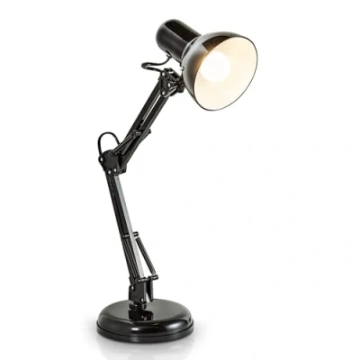Abbildung von B.K.Licht Schreibtischlampe mit Kabelschalter, schwenkbar, drehbar, Tischlampe, Lampe, Nachttischlampe, Tischleuchte, Deko, Bürolampe, Leselampe Bett, Leselicht, 53 cm (H), Schwarz