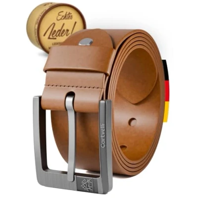 Abbildung von Cartvelli Premium Ledergürtel Herren braun cuero 115cm Made in Germany mit Geschenkbox Echt Leder Herrengürtel Vollleder Jeansgürtel Gürtel 40mm Anzug jeans chino pants M24c 115