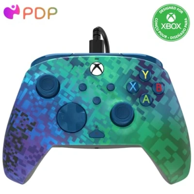 Abbildung von PDP REMATCH Xbox verkabelt Controller GLITCH Grün für Series XS, One, Offiziell Lizenziert