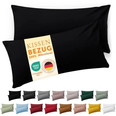 Abbildung von Blumtal Kissenbezug 40x60 cm 2er Set Kissenbezüge, Schwarz, Kopfkissenbezug aus weichem Mikrofaser waschbare Kissenhülle, Oeko TEX Zertifiziert für Kissen