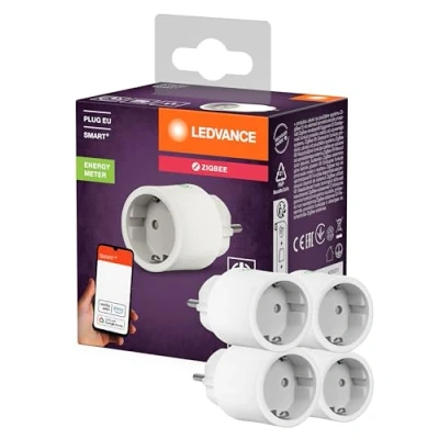 Abbildung von LEDVANCE SMART+ Smarte Steckdose für Innen mit ZigBee Technologie, bindet konventionelle Geräte ins Smart Home ein, misst und spart Stromverbrauch, kompatibel Alexa oder Google, weiss, 4er Pack