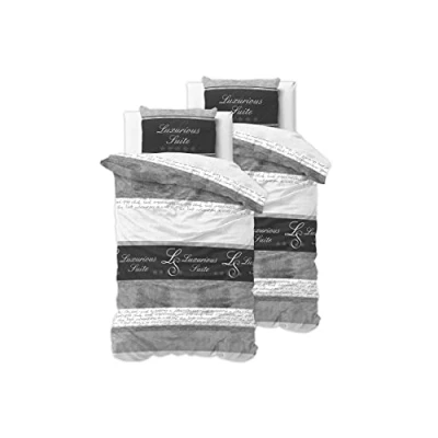 Abbildung von Sleeptime Bettwäsche 4teilig 135cm x 200cm grau 5 Sterne Hotel weich &amp; bügelfrei Bettbezüge mit Reißverschluss Set 2 Kissenbezüge 80cm