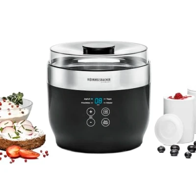 Abbildung von ROMMELSBACHER Joghurt und Frischkäsebereiter JG 80 &quot;Jona&quot;, inkl. 4 Keramik Portionsbecher à 125 ml, 2 XXL Glasbehälter 1,2 Liter, voreingestellte Programme mit unterschiedlichen Temperaturen