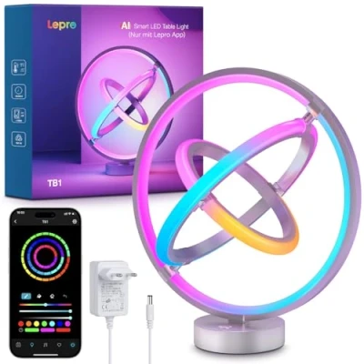 Abbildung von Lepro AI Smart Tischlampe TB1, KI Lichtdesign Assistent, Musik Sync/APP Sprachsteuerung LED Tischleuchte, Table Lampe Dimmbar, RGB+IC Technologie, Kompatibel mit Alexa/Google, Keine Fernbedienung