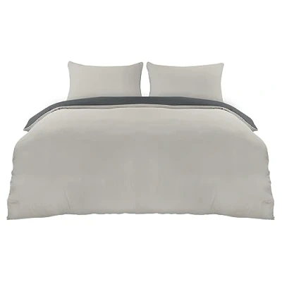 Abbildung von Utopia Bedding Bettwäsche 200x200 Set Mikrofaser Bettbezug cm + 2 Kissenbezüge 50x75 Dunkelgrau/Hellgrau
